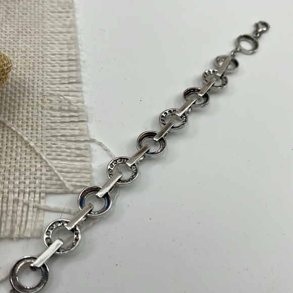 Vintage 925 Sterling Silver CZ Circle Link Bracelet, 7.5" - Picture 7 of 16